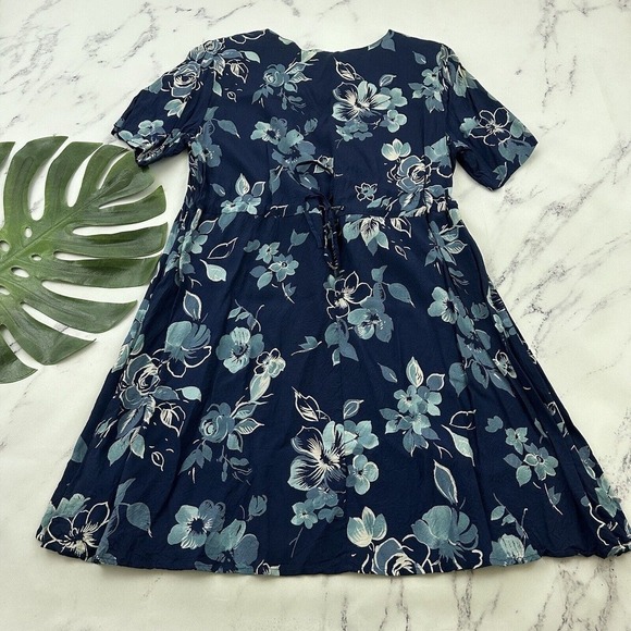 Katy D Womens Vintage 90s Babydoll Dress Size 18 Blue Floral Short Sleeve - Picture 6 of 9